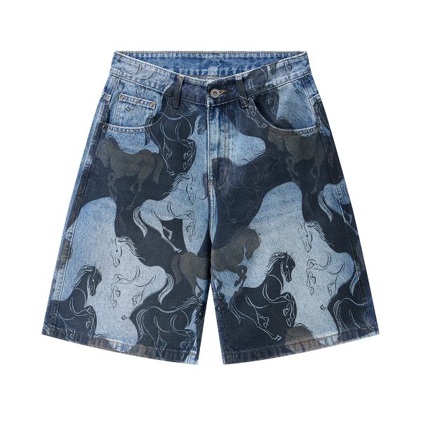 1787217459346907.jpg 3576 Men's 11.8 oz Baggy Loose Graffiti Printing Denim Shorts