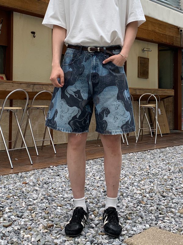 1787217524671052.jpg 3576 Men's 11.8 oz Baggy Loose Graffiti Printing Denim Shorts