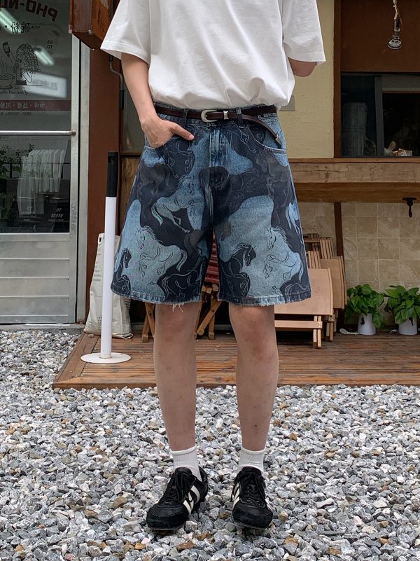 1787217529935275.jpg 3576 Men's 11.8 oz Baggy Loose Graffiti Printing Denim Shorts