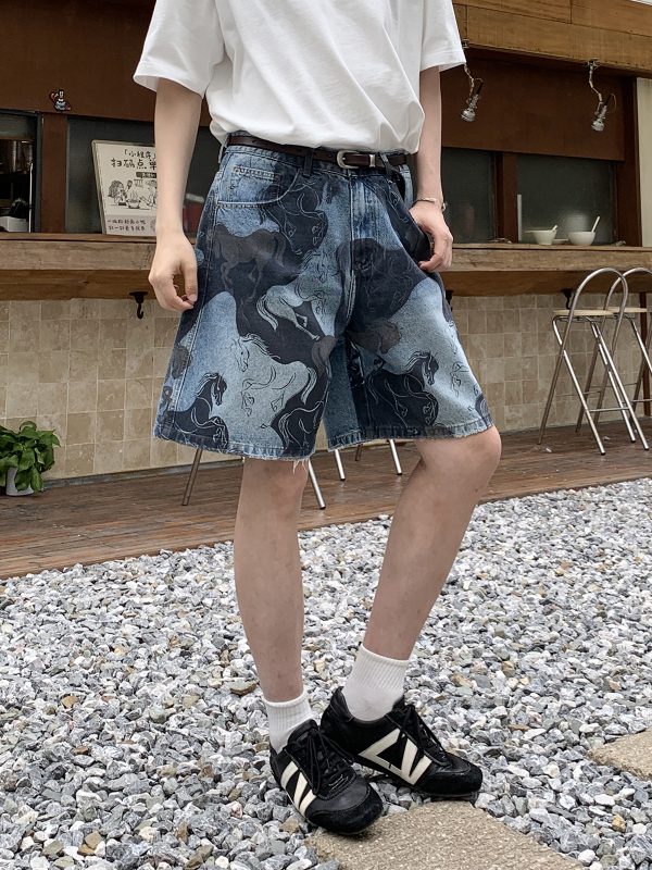 1787217535256815.jpg 3576 Men's 11.8 oz Baggy Loose Graffiti Printing Denim Shorts