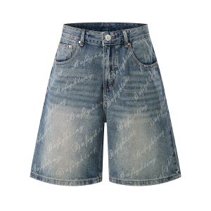 6553 Men's Summer 12.7 oz Lyocell Baggy All‑Over Printing Denim Shorts