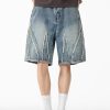 DK13 Men's Raw Edge Fringe Patchwork Distressed Denim Shorts