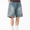 DK13 Men's Raw Edge Fringe Patchwork Distressed Denim Shorts
