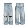 TJ176 Men's 14.5 OZ Rigid Baggy Straight Ripped Raw Hem Jeans