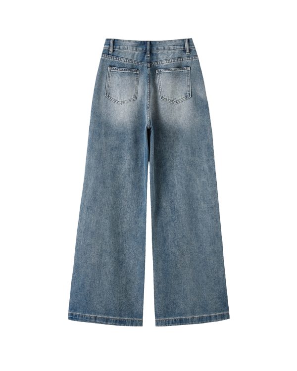 Women's 11 OZ Rhinestone Classic Five Pockets Wide Leg Jeans