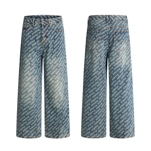 1787539027127141.jpg H3816 Men's 13.7 OZ All‑Over Printing Loose Straight Denim Jeans