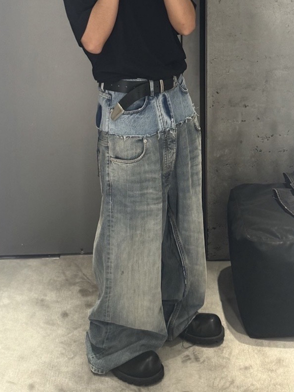 1787553240102127.jpeg MJ016 Men's 15.5 OZ Y2K Baggy Double Waist Wide Leg Patchwork Jeans