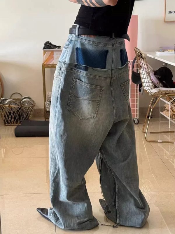 1787553242836114.jpeg MJ016 Men's 15.5 OZ Y2K Baggy Double Waist Wide Leg Patchwork Jeans