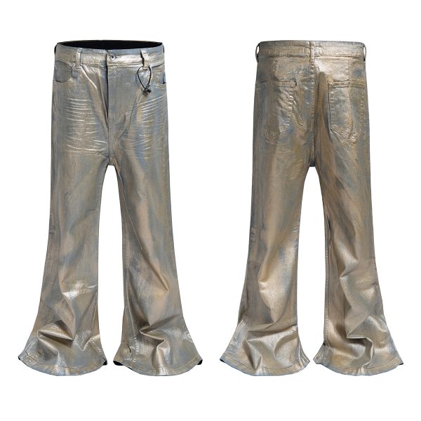 ZJ151 Men's 13.6 OZ Stretch Foil Hot‑Stamping Coated Flared Jeans