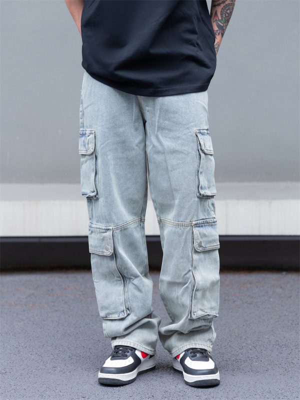 1787568195293534.jpg 8557 Men's 14.2 OZ Vintage Light Wash Cargo Baggy Jeans