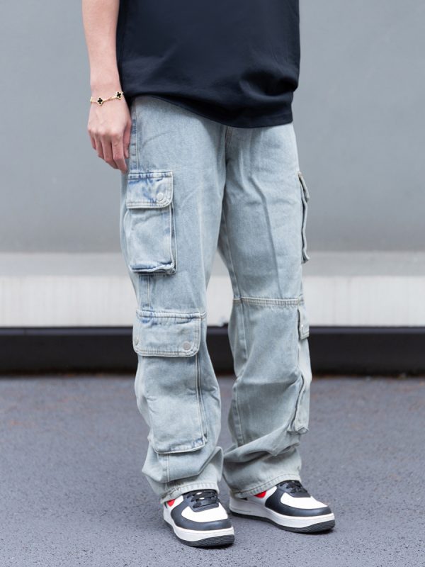 1787568201199391.jpg 8557 Men's 14.2 OZ Vintage Light Wash Cargo Baggy Jeans