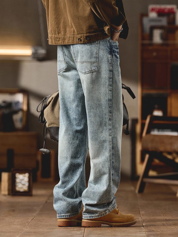 9912 Men's Vintage Acid Snow Wash Hand‑Brushed Whiskers Jeans