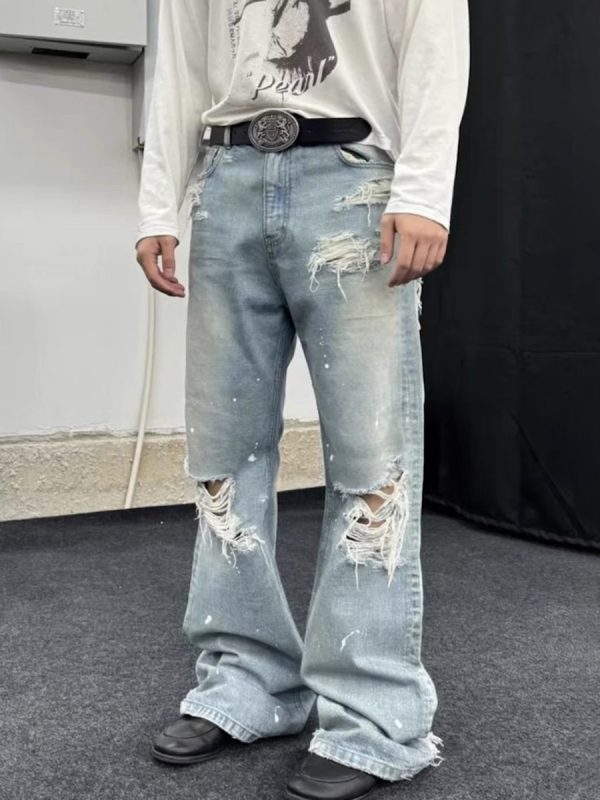 1787577220550553.jpg TJ162 Men's 13.2 OZ Vintage Ripped Splatter Painting Bootcut Jeans