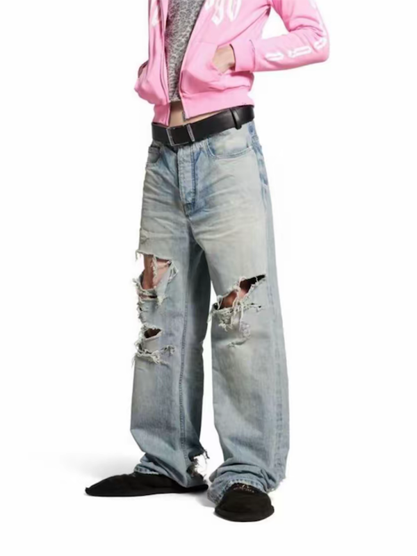 ZJ140 Men's 14.6 OZ Grunge 90s Vintage Ripped Straight Jeans