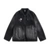 W121 Men's 14.6 OZ Oversized Zip‑up Pin‑badge Denim Jackets