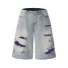 1787681729877712.jpg 1519 Men's 13 OZ Grunge Blue‑purple Two‑tone Denim Cropped Capri Ripped Jeans