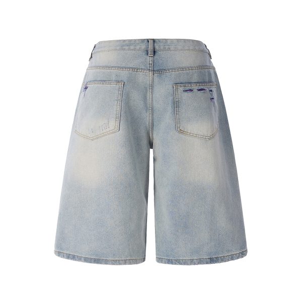 1787681740358338.jpg 1519 Men's 13 OZ Grunge Blue‑purple Two‑tone Denim Cropped Capri Ripped Jeans