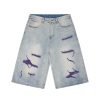 1787682321932525.jpg 1519 Men's 13 OZ Grunge Blue‑purple Two‑tone Denim Cropped Capri Ripped Jeans