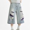 1787682336560662.jpg 1519 Men's 13 OZ Grunge Blue‑purple Two‑tone Denim Cropped Capri Ripped Jeans