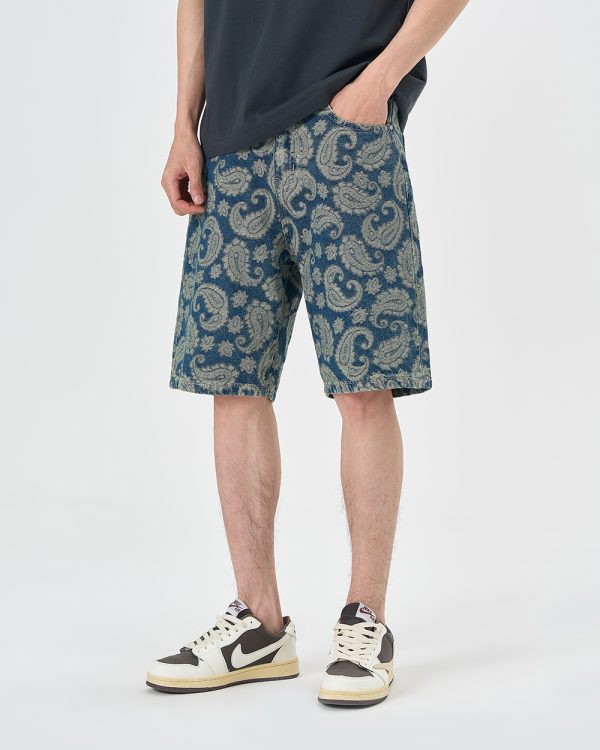 1161 Men's 12.8 OZ 100% Cotton Baggy Paisley Bandana Jacquard Denim Shorts