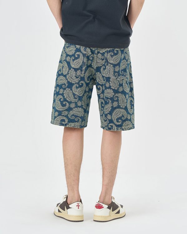 1161 Men's 12.8 OZ 100% Cotton Baggy Paisley Bandana Jacquard Denim Shorts