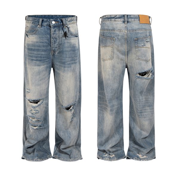 ZJ140 Men's 14.6 OZ Grunge 90s Vintage Ripped Straight Jeans