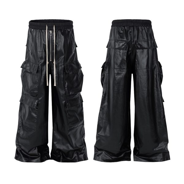8404 Men's Baggy Matte Coated Drawstring Waist Cargo Pants