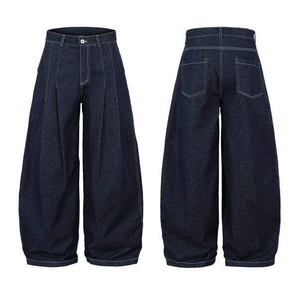 1787747130165887.jpg 3066 Men's 10.8 OZ Baggy Raw Dark Indigo Denim Pleated Balloon Jeans