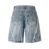 DK13 Men's Raw Edge Fringe Patchwork Distressed Denim Shorts