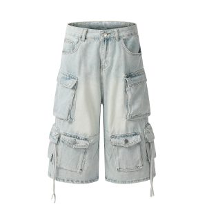 1519 Men's 12.5 OZ Baggy Loose Cargo Capri Cropped Jeans