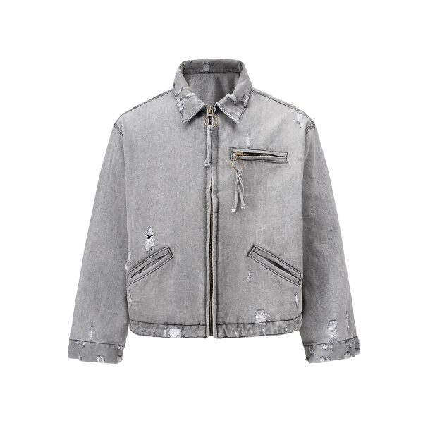 1787750130775900.jpg Q148 Men's 15.2 OZ Boxy Ripped Destroyed Zip‑up Denim Jackets