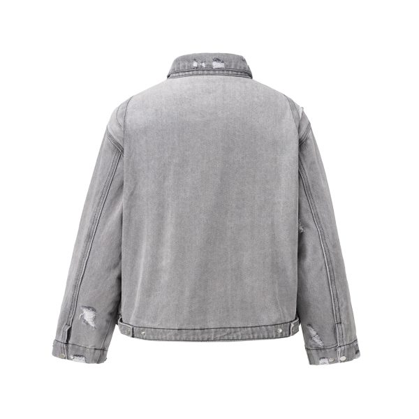 1787750143279287.jpg Q148 Men's 15.2 OZ Boxy Ripped Destroyed Zip‑up Denim Jackets