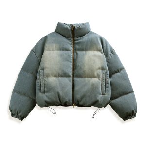 8815A149 Men's Boxy Mud Vintage Wash Quilted Lined Padded Denim Jackets