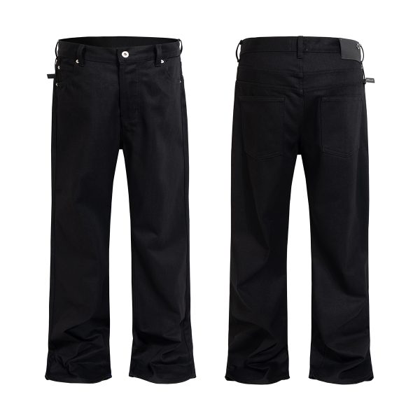 TJ179 Men's 13.6 OZ Oversize Solid Black Raw Denim Loose Jeans