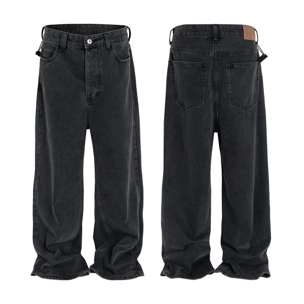 TJ113 Men's Enzyme Stone Wash Charcoal Black Baggy Jeans