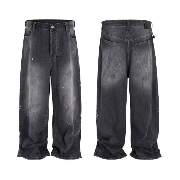 1787816104602670.jpg TJ129 Men's 13.8 OZ Paint Splatter Charcoal Black Baggy Jeans