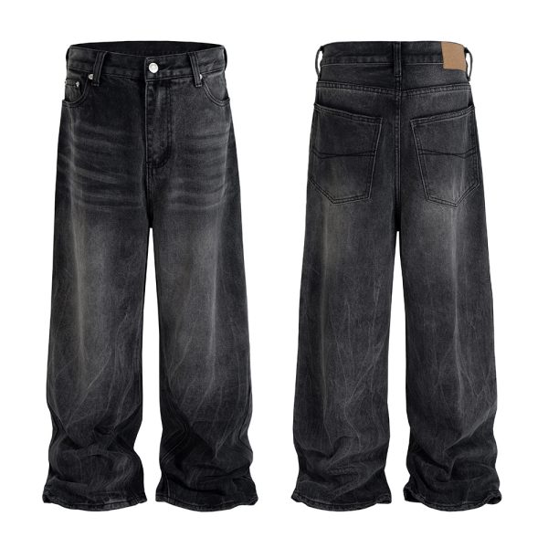 1787817525723849.jpg FJ067 Men's Enzyme Stone Wash Charcoal Black Baggy Jeans