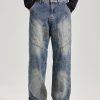 JK9661 Men's Moto Biker Laser Etching Stitched Embossed Jeans