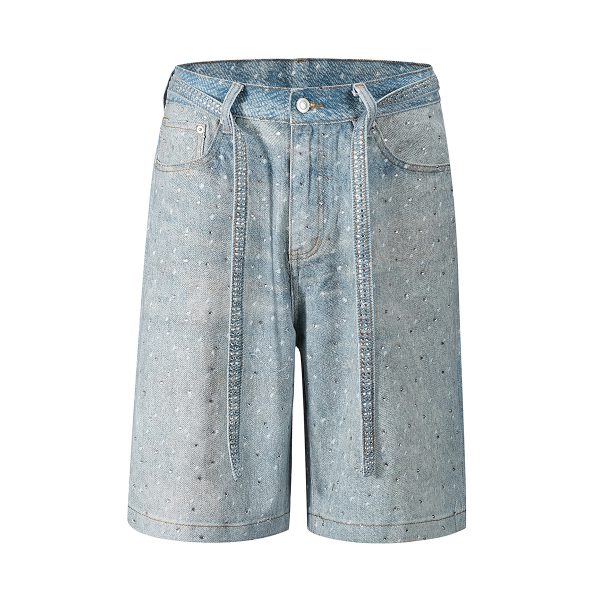 1787829609538906.jpg Q183 Men's 14.5 OZ 100% 3D Digital Printing Rhinestone Baggy Shorts