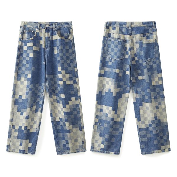 1787920613445700.jpg 3752 Men's 10.4 OZ 100% Cotton Baggy Checkered Jacquard Denim Jeans