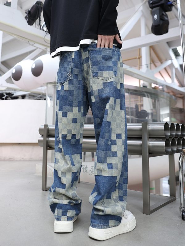 1787921041402433.jpg 3752 Men's 10.4 OZ 100% Cotton Baggy Checkered Jacquard Denim Jeans