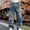 1787921051433151.jpg 3752 Men's 10.4 OZ 100% Cotton Baggy Checkered Jacquard Denim Jeans