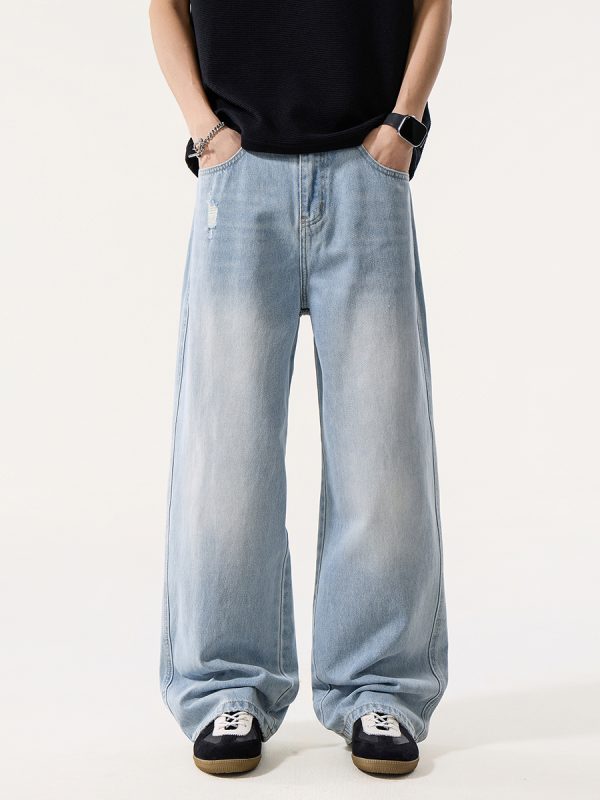 H3825 Men's 12.2 OZ High Rise Vintage Enzyme Stone Wash Ripped Jeans