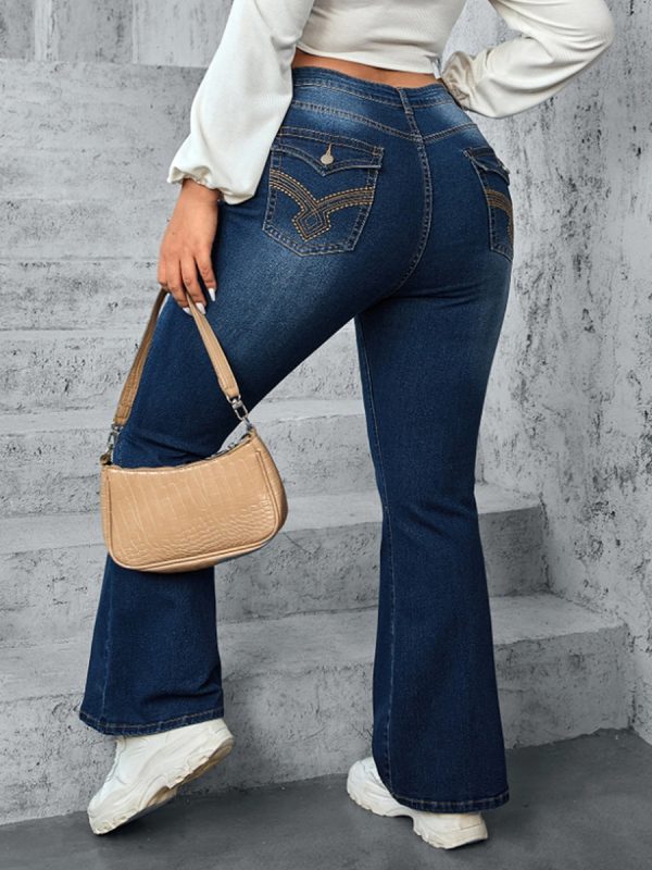 1788124155850028.jpg 819 Women's 12 OZ Plus Size High Rise Flare Embroidered Back Pockets Jeans