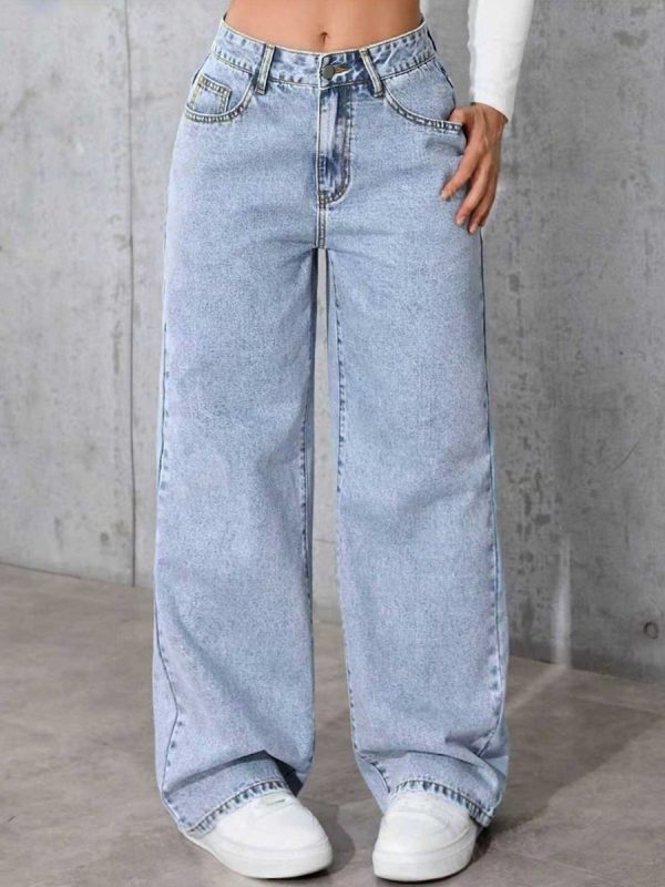 Women's 11.8 OZ Low‑Mid Rise Wide Leg Snow Wash Jeans
