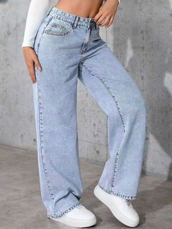 Women's 11.8 OZ Low‑Mid Rise Wide Leg Snow Wash Jeans