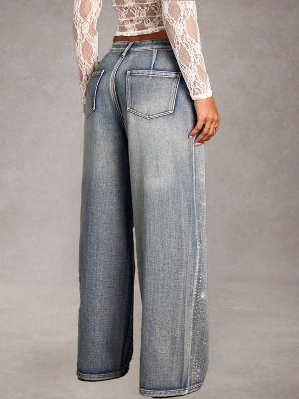 1788125377314083.png Women's 12.8 OZ All‑over Rhinestone Wide Leg Snow Wash Jeans