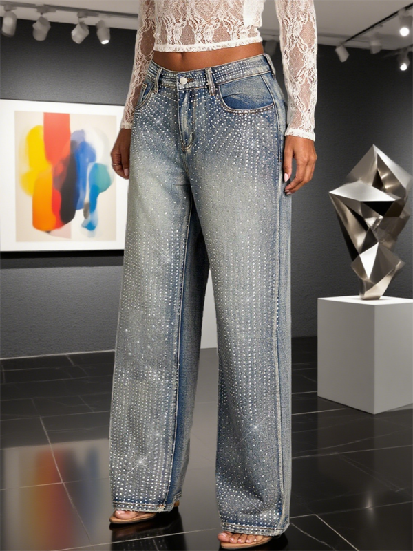 1788125388678163.png Women's 12.8 OZ All‑over Rhinestone Wide Leg Snow Wash Jeans