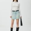 Women's 11.8 OZ Minimalist A‑line Raw Hem Mini Denim Skirts