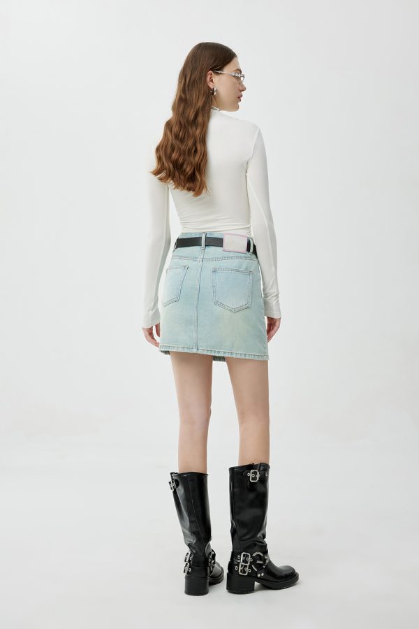 Women's 11.8 OZ Minimalist A‑line Raw Hem Mini Denim Skirts